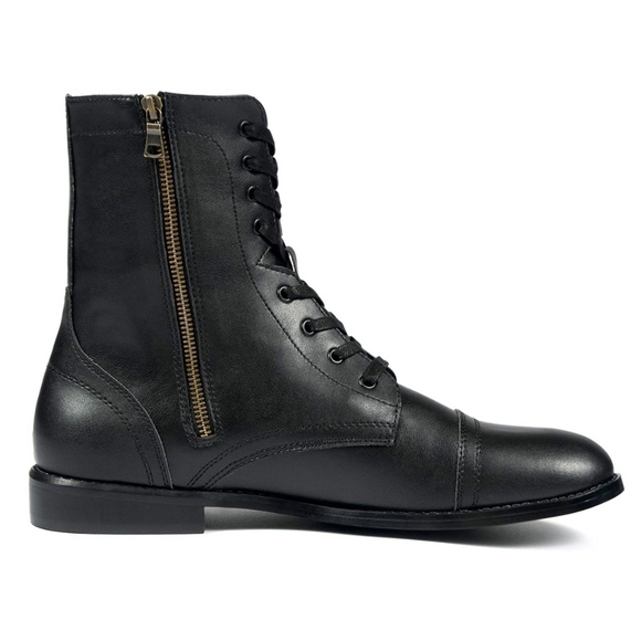 VEGAN DIVISION – BLACK AND BRASS FAUX LEATHER COMBAT BOOTS - Picture 4 of 4